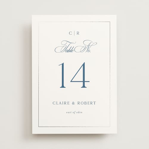 This is a ocean table numbers with foil pressed by Kelly Schmidt called monogram script printing on doublethick in standard
