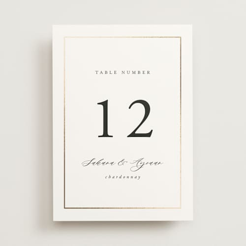 This is a pearl table numbers with foil pressed by Nicole Walsh called gilded frame printing on doublethick in standard