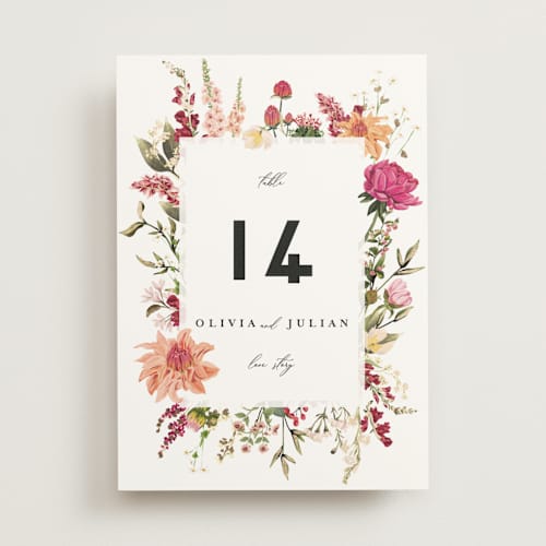 This is a magenta table numbers with foil pressed by Susan Moyal called lush printing on doublethick in standard