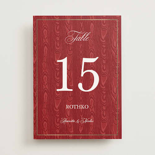 This is a crimson table numbers with foil pressed by Studio Suku called moiré printing on doublethick in standard
