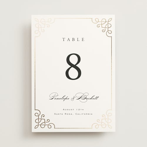 This is a pearl table numbers with foil pressed by Janean Hinger called intertwined printing on doublethick in standard