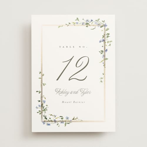 This is a bluebell table numbers with foil pressed by Everett Paper Goods called flowering vine printing on doublethick in standard