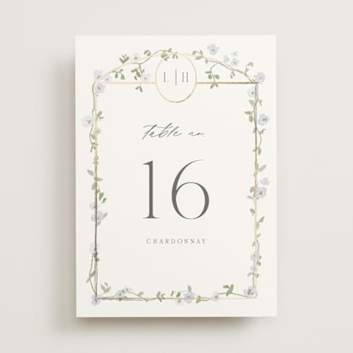 This is a blue bell table numbers with foil pressed by Everett Paper Goods called portico printing on doublethick in standard