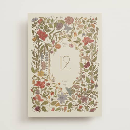This is a mint table numbers with foil pressed by Simona Camp called radiant botany printing on doublethick in standard
