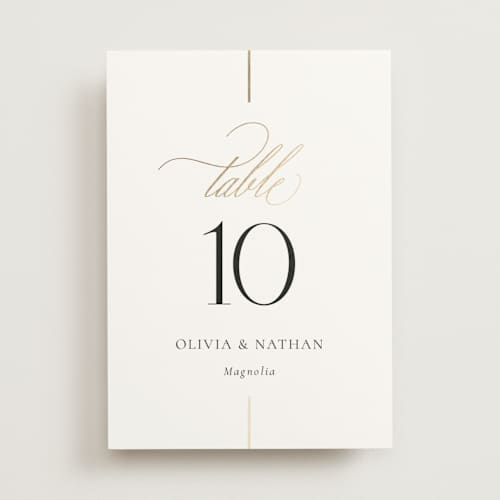 This is a spun sugar table numbers with foil pressed by Jessica Williams called aligned printing on doublethick in standard