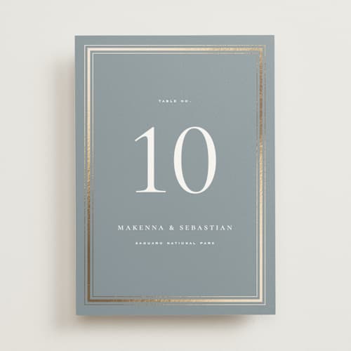 This is a mist table numbers with foil pressed by Wildfield Paper Co called hampton printing on doublethick in standard