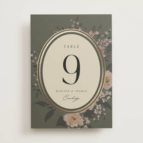 This is a thyme table numbers with foil pressed by Itsy Belle Studio called madison printing on doublethick in standard