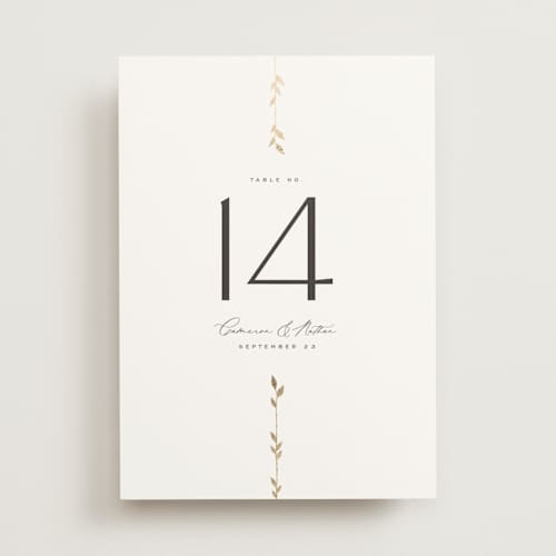 This is a lily table numbers with foil pressed by Owl and Toad called courtyard printing on doublethick in standard