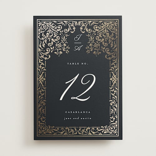 This is a onyx table numbers with foil pressed by Ana de Sousa called regency grace printing on doublethick in standard