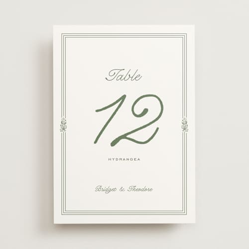 This is a leaf table numbers with standard by Kate Ahn called court printing on doublethick in standard