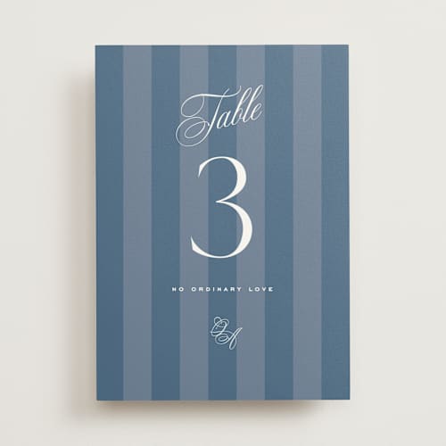 This is a cerulean table numbers with standard by Eric Clegg called modern romance printing on doublethick in standard