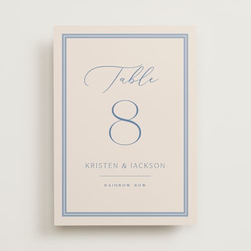 This is a periwinkle table numbers with standard by Hooray Creative called twin border printing on doublethick in standard