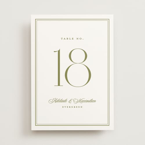 This is a olive table numbers with standard by Ellen Schlegelmilch called museo printing on doublethick in standard