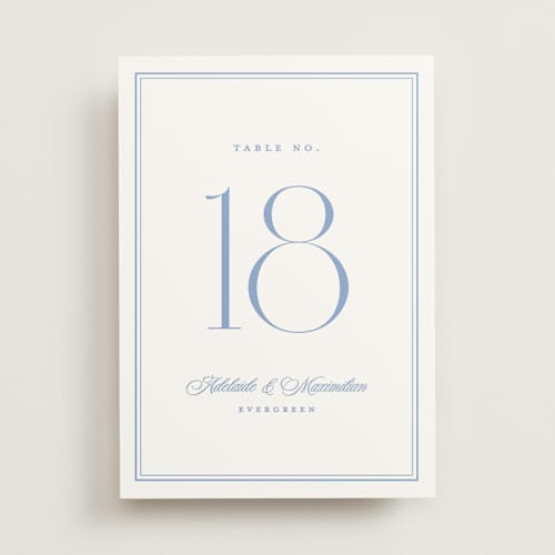 This is a periwinkle table numbers with standard by Ellen Schlegelmilch called museo printing on doublethick in standard