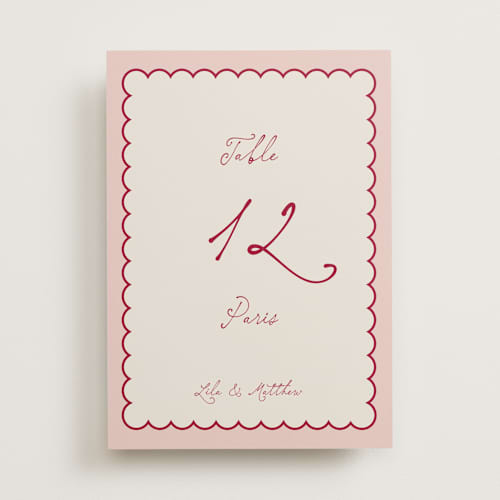 This is a scarlet table numbers with standard by Lucrecia Caporale called swan love printing on doublethick in standard