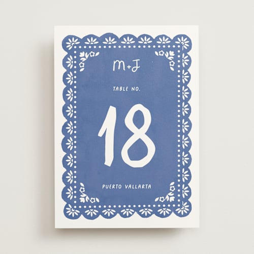 This is a royal blue table numbers with standard by Itsy Belle Studio called vienes printing on doublethick in standard
