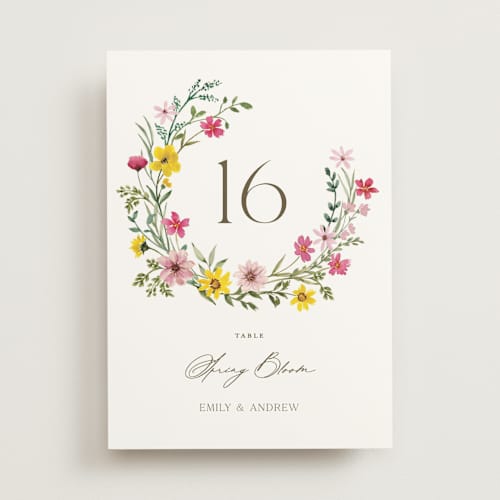 This is a peony table numbers with standard by Yaling Hou Suzuki called wildflower wreath printing on doublethick in standard