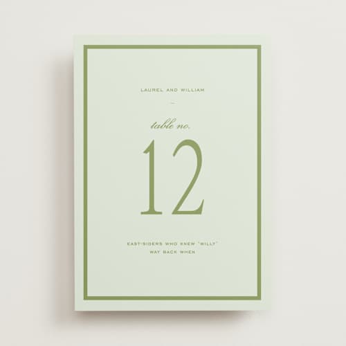 This is a forest table numbers with standard by Sara Hicks Malone called dewberry printing on doublethick in standard