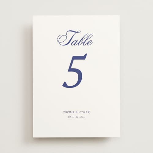 This is a midnight navy table numbers with standard by Cass Loh called chic union printing on doublethick in standard