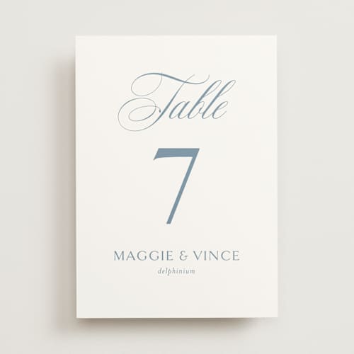 This is a dusty blue table numbers with standard by Jennifer Postorino called coastal charm printing on doublethick in standard