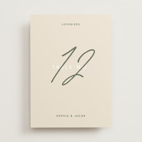 This is a olive you more table numbers with standard by Design Lotus called true north printing on doublethick in standard
