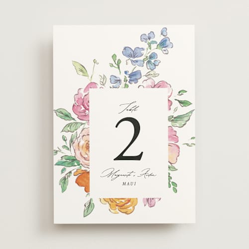 This is a tropical table numbers with standard by Itsy Belle Studio called floral pop printing on doublethick in standard