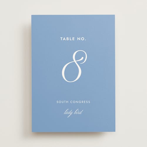 This is a blue bell table numbers with standard by Megan Davis called montauk printing on doublethick in standard