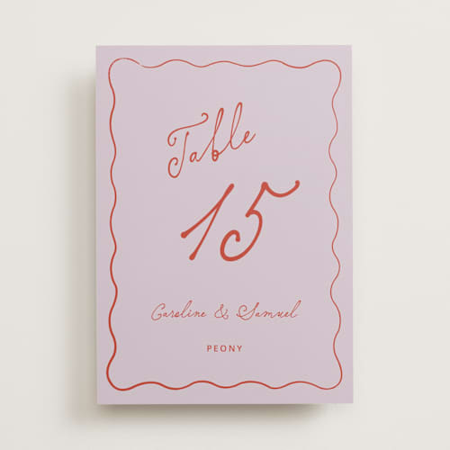 This is a lavender table numbers with standard by Kelly Watkins called whimsical printing on doublethick in standard