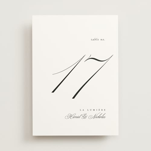 This is a noir slate table numbers with standard by Ana de Sousa called written with love printing on doublethick in standard