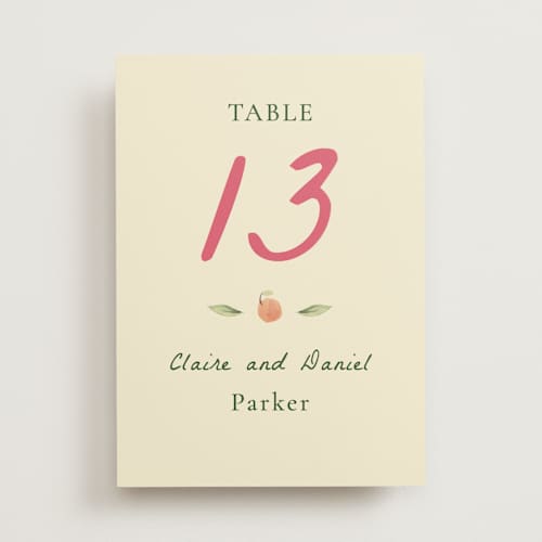 This is a blush table numbers with standard by Emily Miranda called romantic tropical wedding printing on doublethick in standard