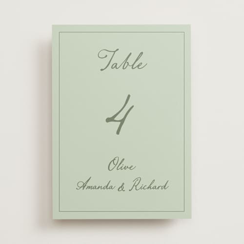 This is a mint table numbers with standard by Sherley Ferreira called olive printing on doublethick in standard