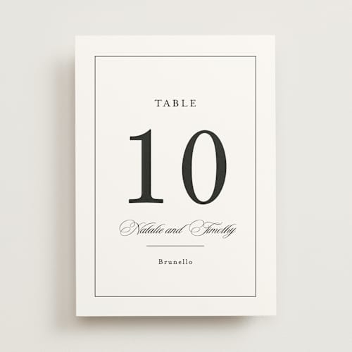 This is a noir table numbers with standard by Kimberly FitzSimons called sincerity printing on doublethick in standard