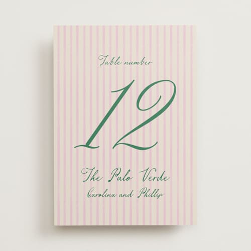 This is a peony table numbers with standard by Jackie Crawford called whimsical hand illustrated crest printing on doublethick in standard