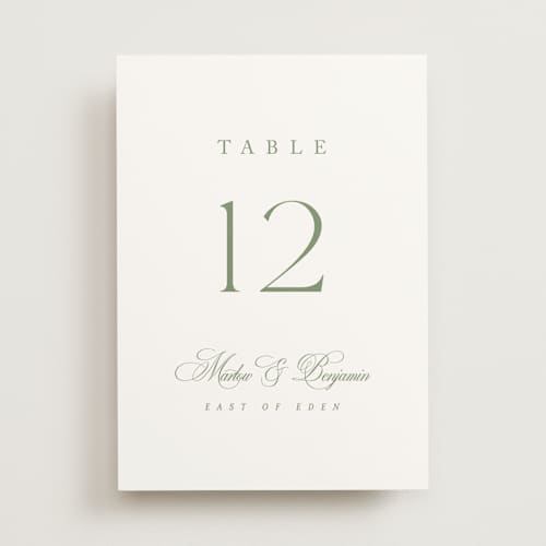 This is a garden table numbers with standard by Kelly Schmidt called chic script printing on doublethick in standard