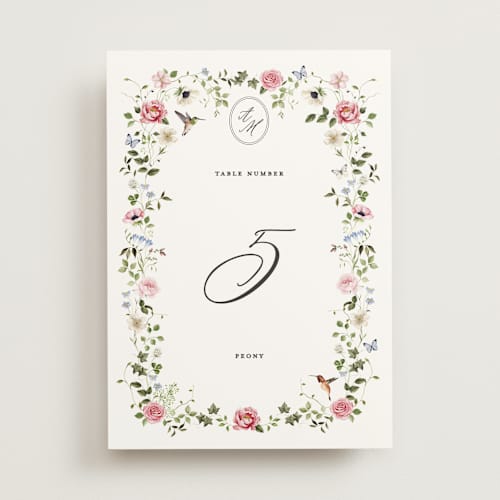 This is a peony table numbers with standard by Sarah Knight called ornate printing on doublethick in standard