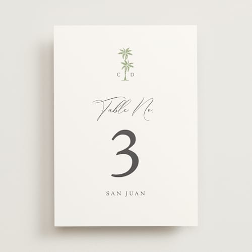 This is a leaf table numbers with standard by Olivia Raufman called palm monogram printing on doublethick in standard