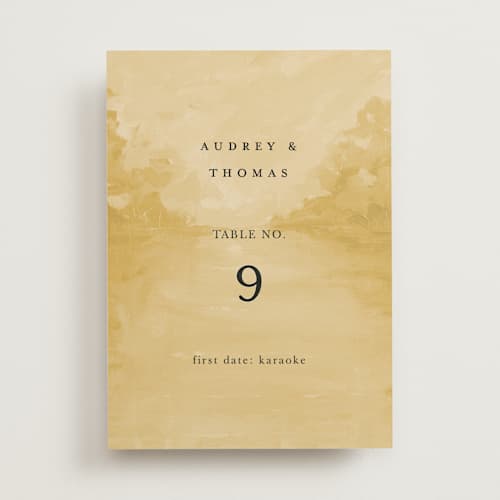 This is a sunrise table numbers with standard by Lindsay Megahed called silhouette printing on doublethick in standard