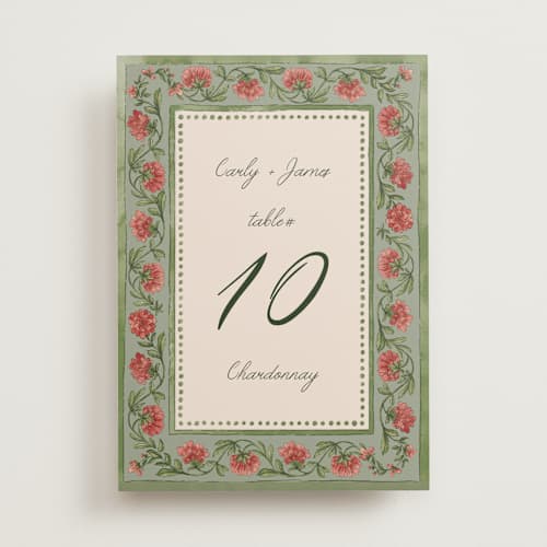 This is a coral fern table numbers with standard by Chris Griffith called wedding tapestry printing on doublethick in standard