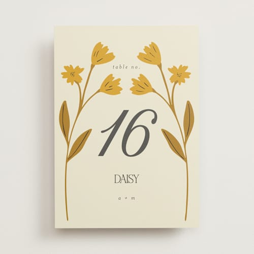 This is a yolk table numbers with standard by Morgan Kendall called vintage wildflowers printing on doublethick in standard