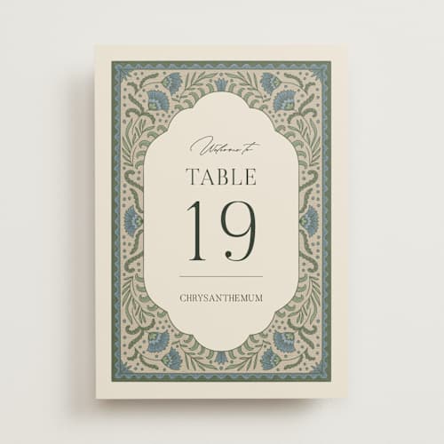 This is a robins egg table numbers with standard by Jen Owens called century printing on doublethick in standard