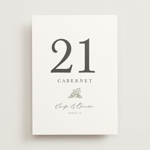 This is a olive table numbers with standard by Sarah Brown called vineyard printing on doublethick in standard