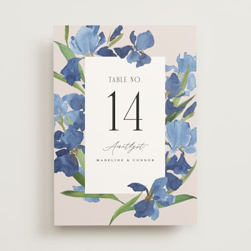 This is a natural table numbers with standard by Everett Paper Goods called irises printing on doublethick in standard