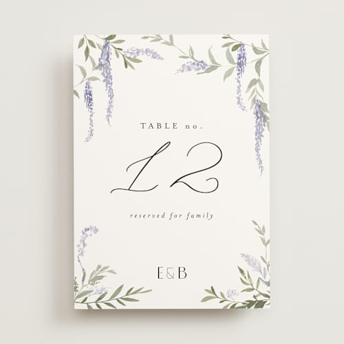 This is a lavender table numbers with standard by Design Lotus called enchanted evening printing on doublethick in standard