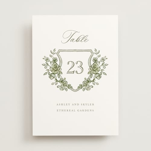 This is a moss table numbers with standard by Cass Loh called watercolor flowers crest printing on doublethick in standard