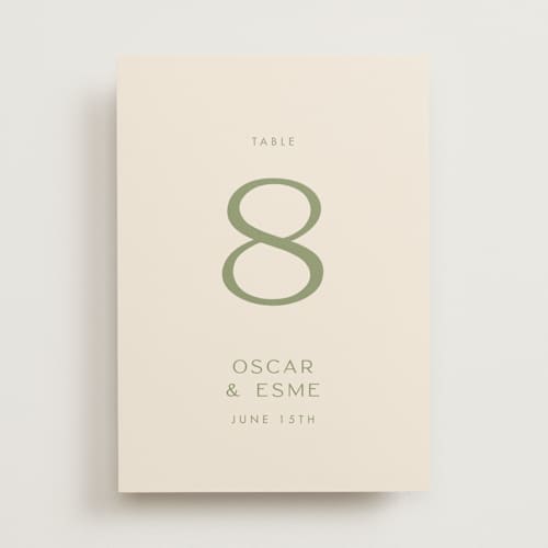 This is a sage table numbers with standard by Ellen Schlegelmilch called brooklyn printing on doublethick in standard