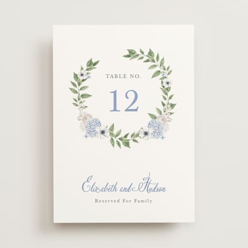 This is a periwinkle table numbers with standard by Design Lotus called sweethearts printing on doublethick in standard