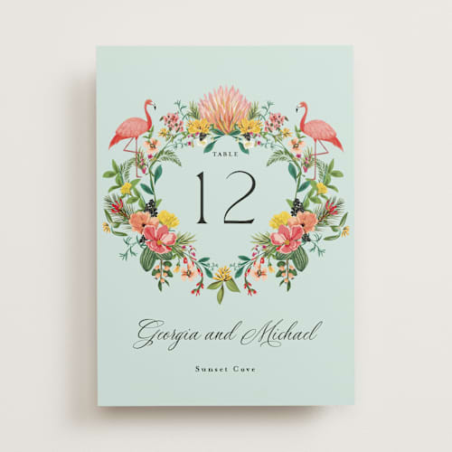 This is a papaya table numbers with standard by Susan Moyal called tropical crest printing on doublethick in standard