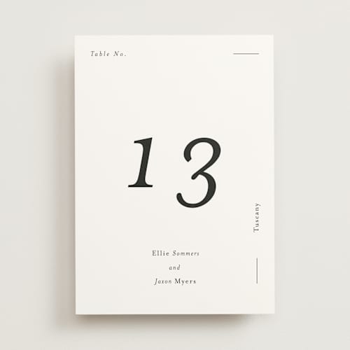 This is a ink table numbers with standard by Blustery August called tuscany printing on doublethick in standard