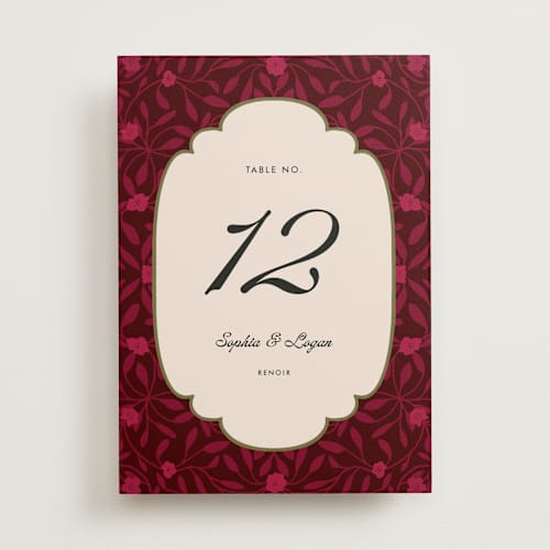 This is a garnet table numbers with standard by Morgan Kendall called victorian chic printing on doublethick in standard