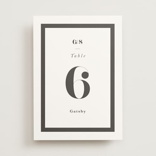 This is a charcoal table numbers with standard by Lori Wemple called monogram square printing on doublethick in standard